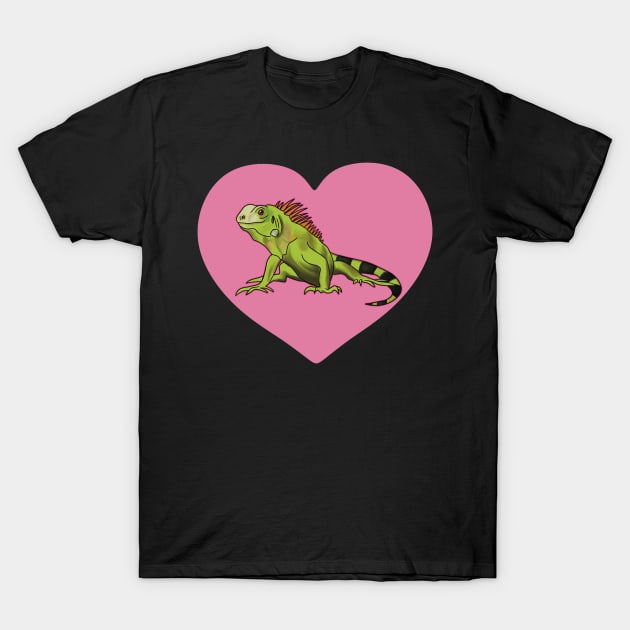 Iguana Heart for Iguana Lovers, Pink T-Shirt by Mochi Merch